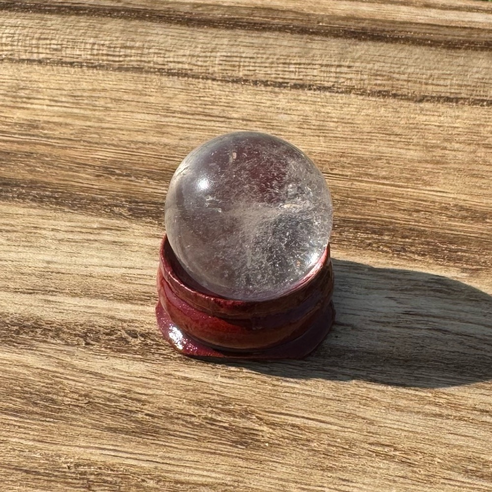 Clear Crystal Sphere with Red Stand
